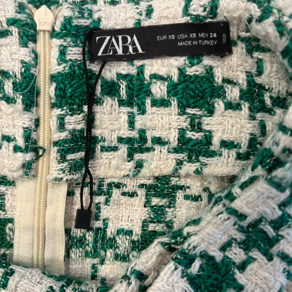 Zara Woman SS22 Ecru/Green Textured A-Line Weave Mini Skirt Size XS Belted X-Mas - Picture 6 of 8